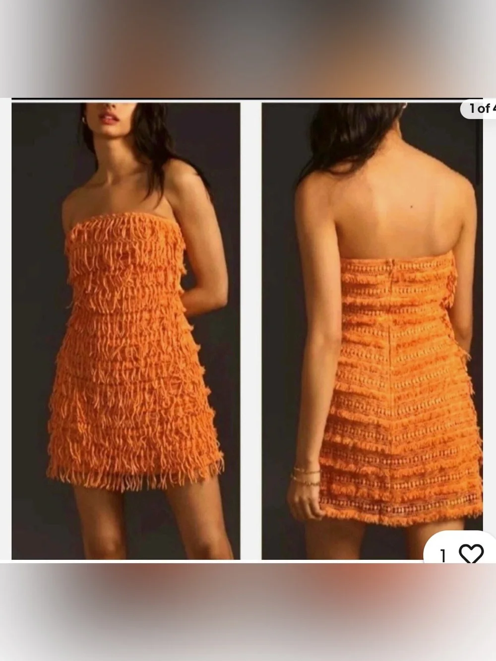 Anthropologie Let Me Be Fringed Tube Mini Dress in Bright Orange Size XS - Picture 1 of 8